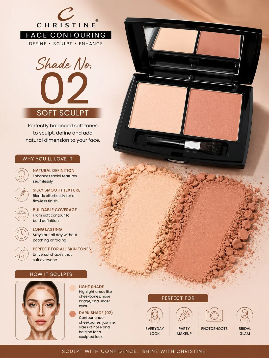 Christine Face Contouring Palette – Shade 02 Soft Sculpt