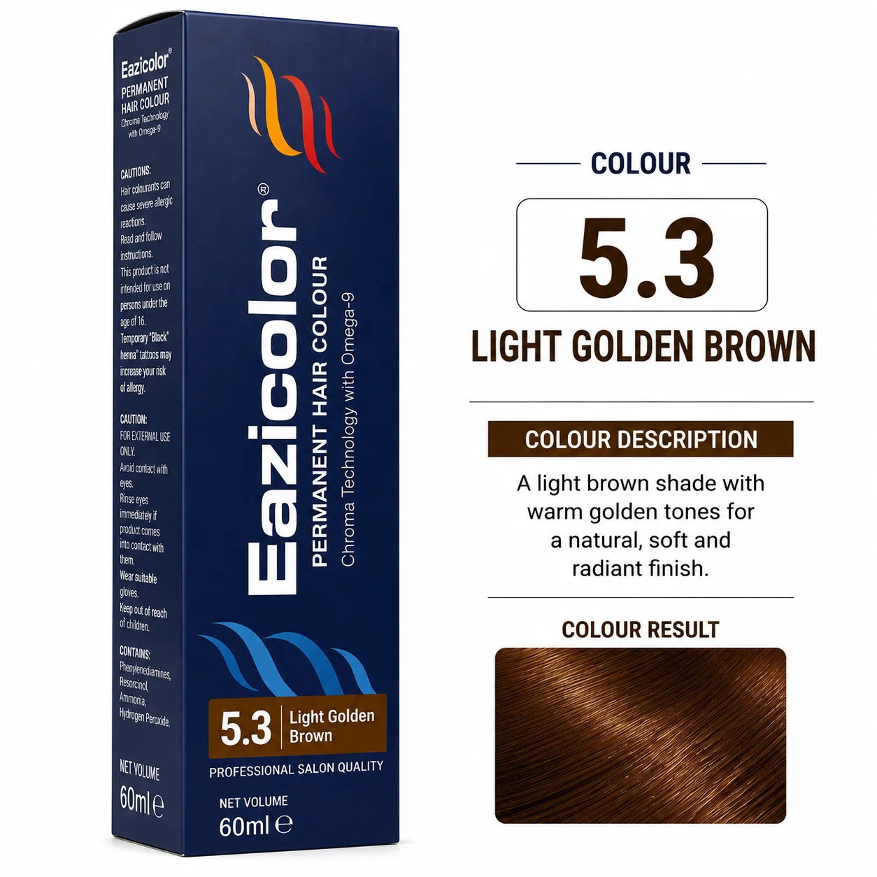 Eazicolor 5.3 Light Golden Brown Permanent Hair Colour – 60ml