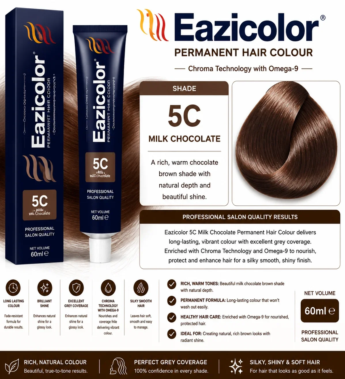 Eazicolor 5C Milk Chocolate Permanent Hair Colour 60ml