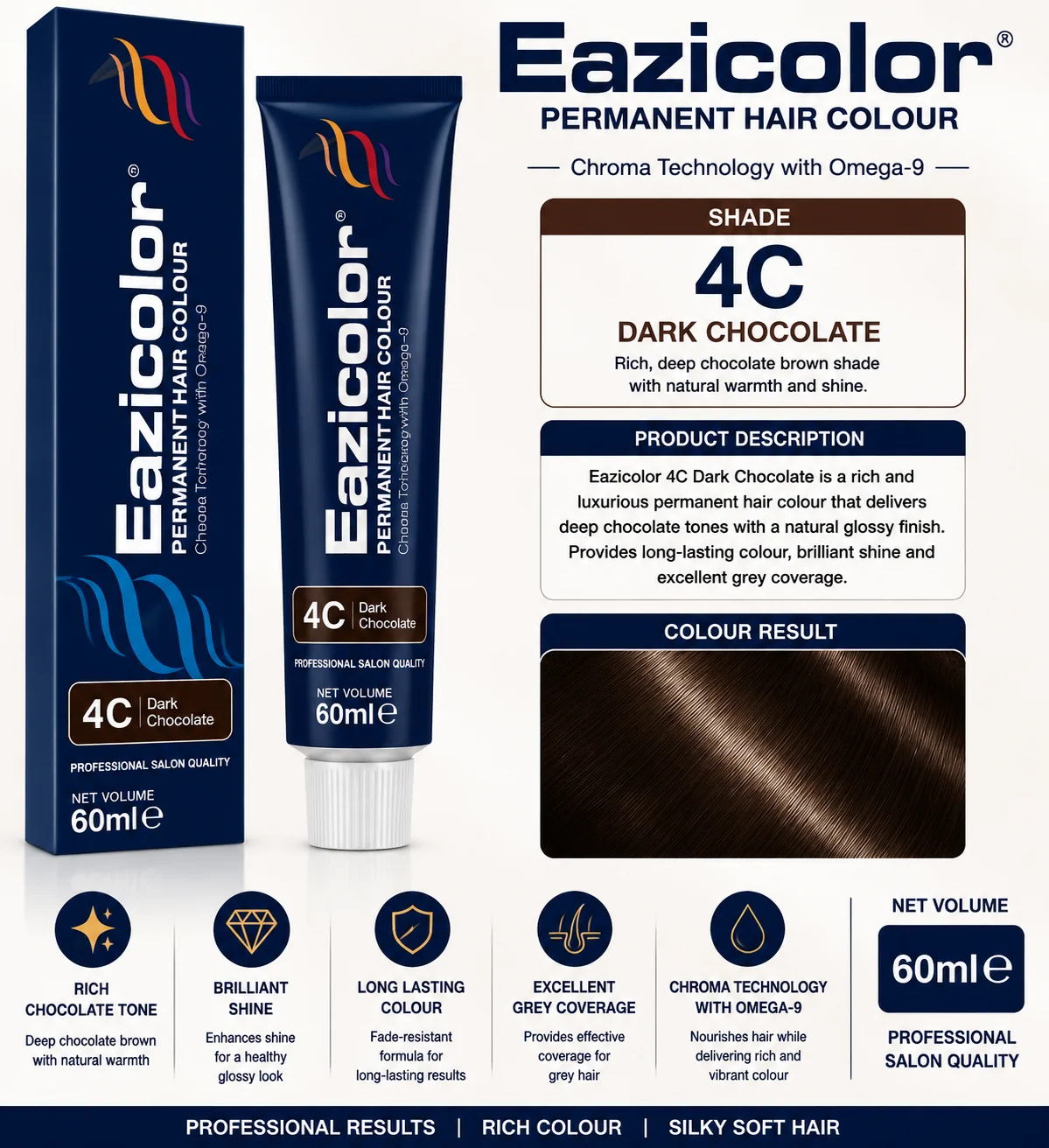 Eazicolor 4C Dark Chocolate Permanent Hair Colour – 60ml