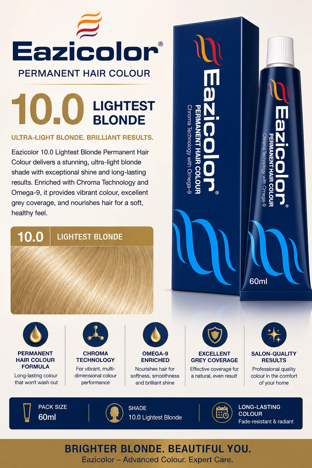 Eazicolor 10.0 Lightest Blonde Permanent Hair Colour