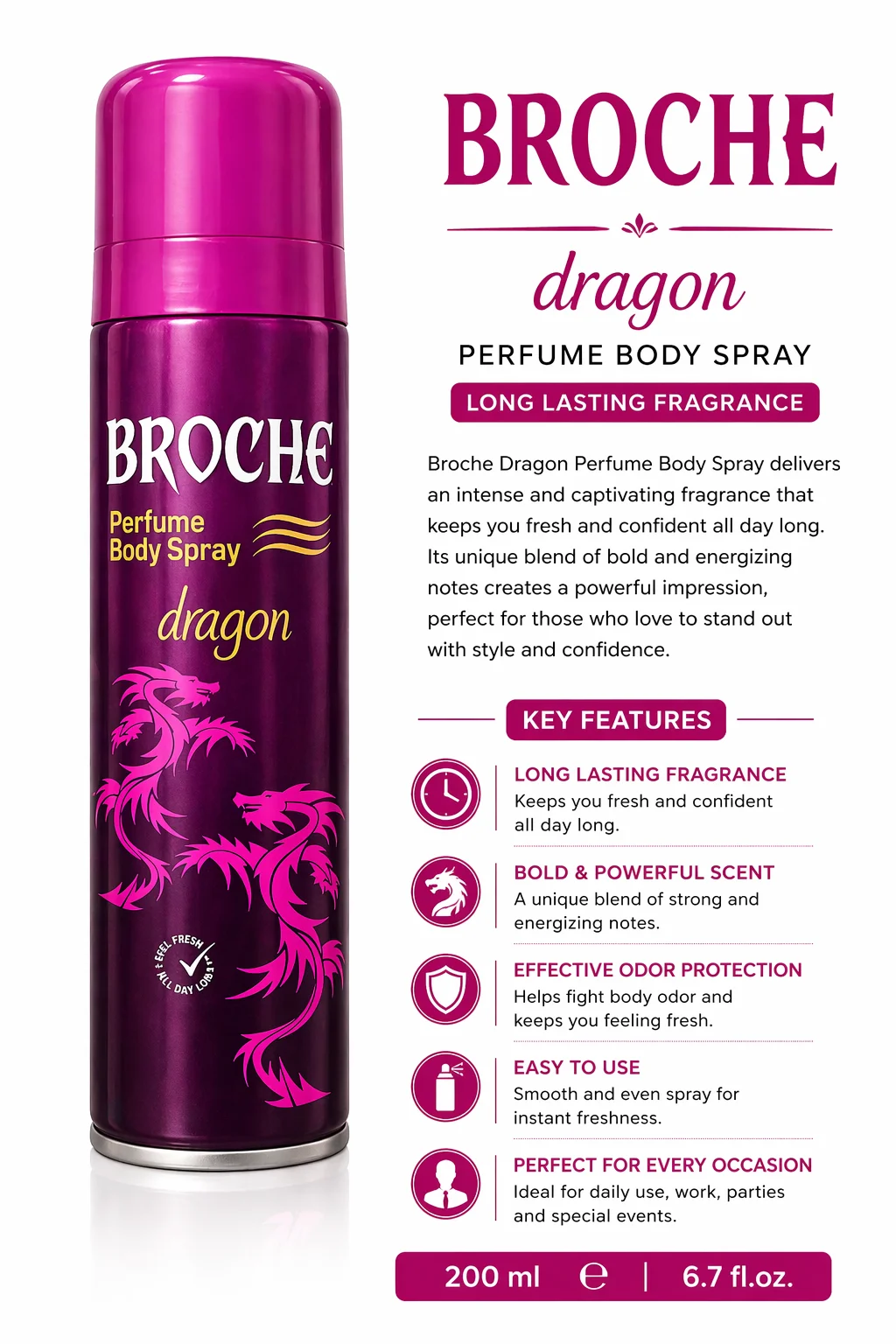 Broche Dragon Perfume Body Spray – Bold & Long Lasting Fragrance (200ml)