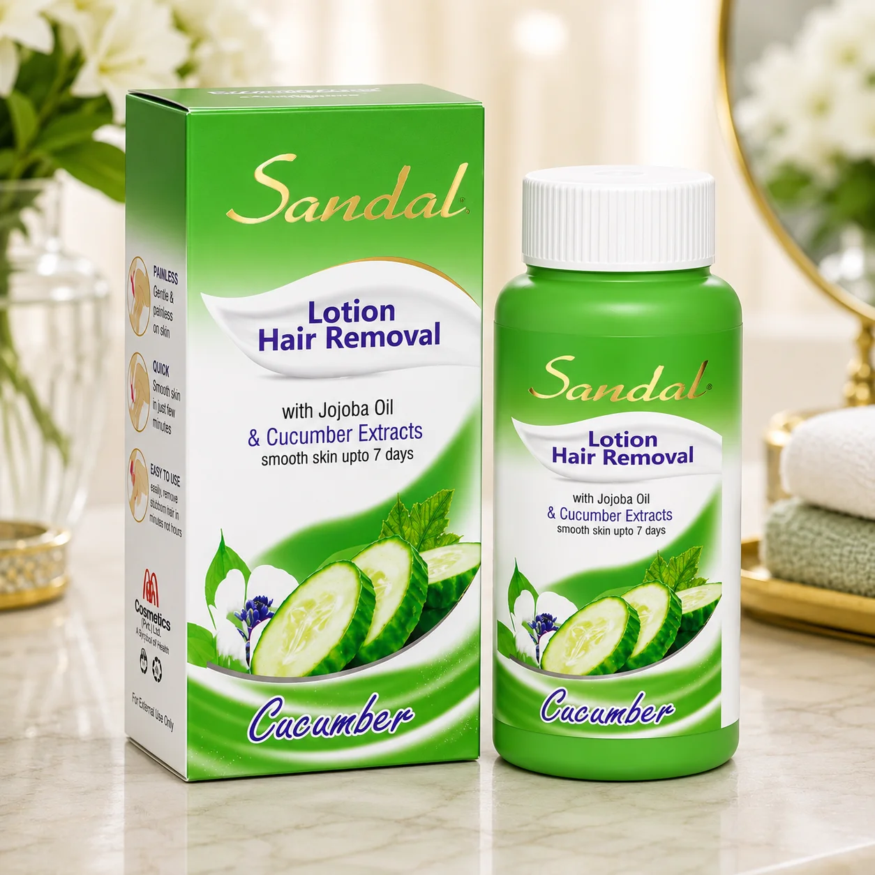 Sandal Lotion Hair Removal Cream with Jojoba Oil & Cucumber Extracts | Smooth Skin Up to 7 Days