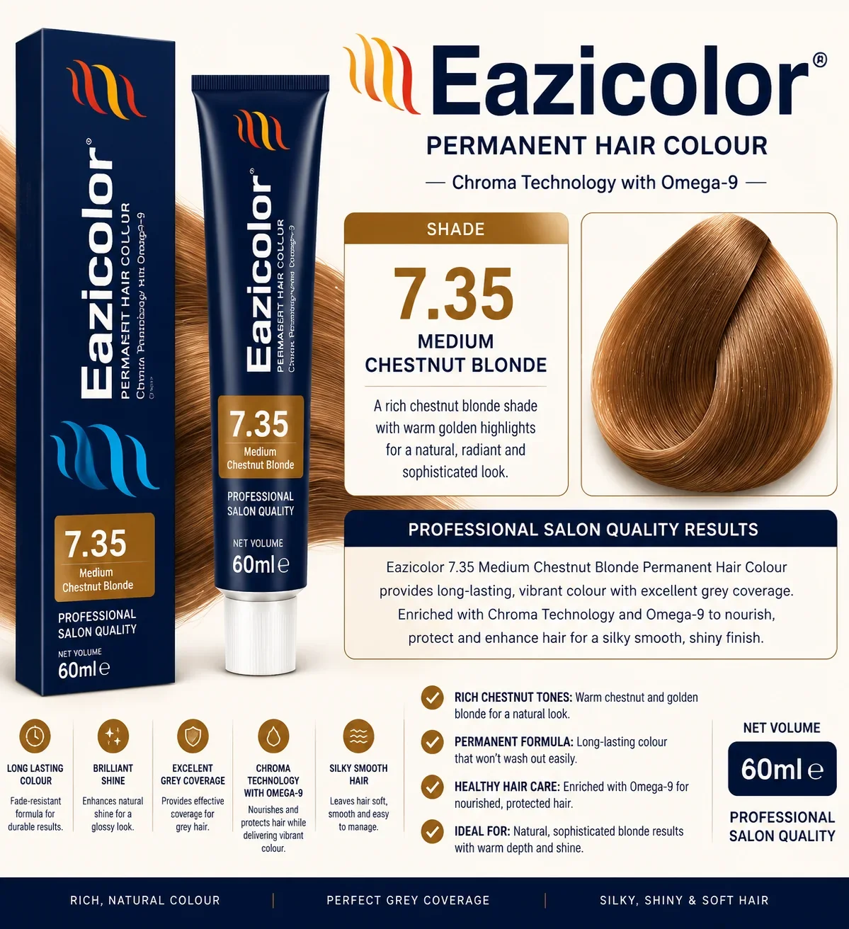 Eazicolor 7.35 Medium Chestnut Blonde Permanent Hair Colour