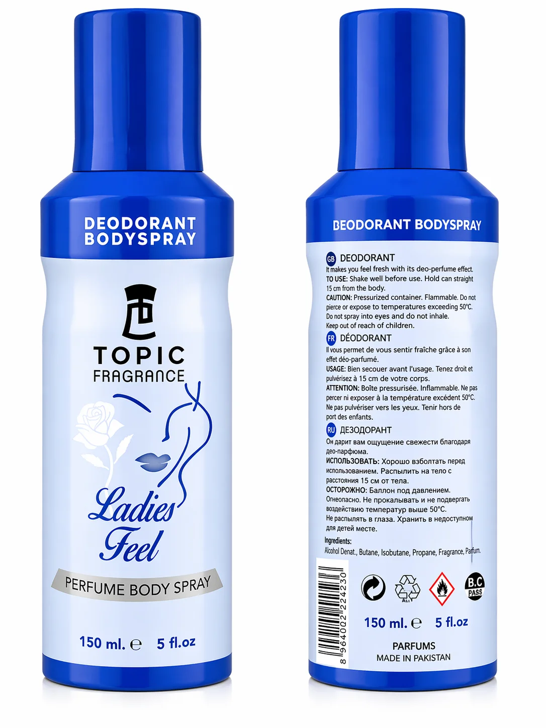 Topic Fragrance Ladies Feel Deodorant Body Spray – Fresh & Floral Perfume Spray 150ml