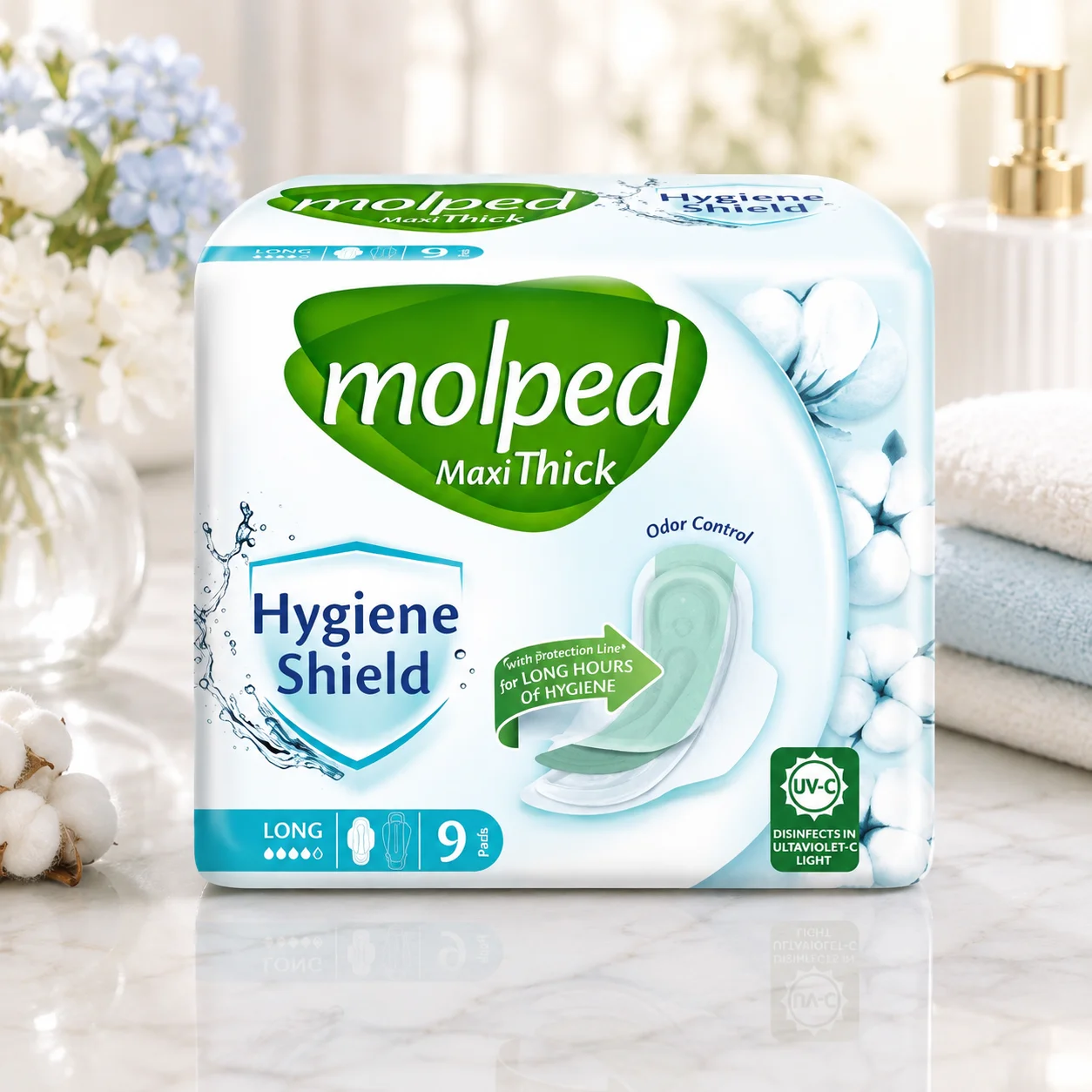 Molped Maxi Thick Hygiene Shield Sanitary Pads | Long Pads | 9 Pads Pack