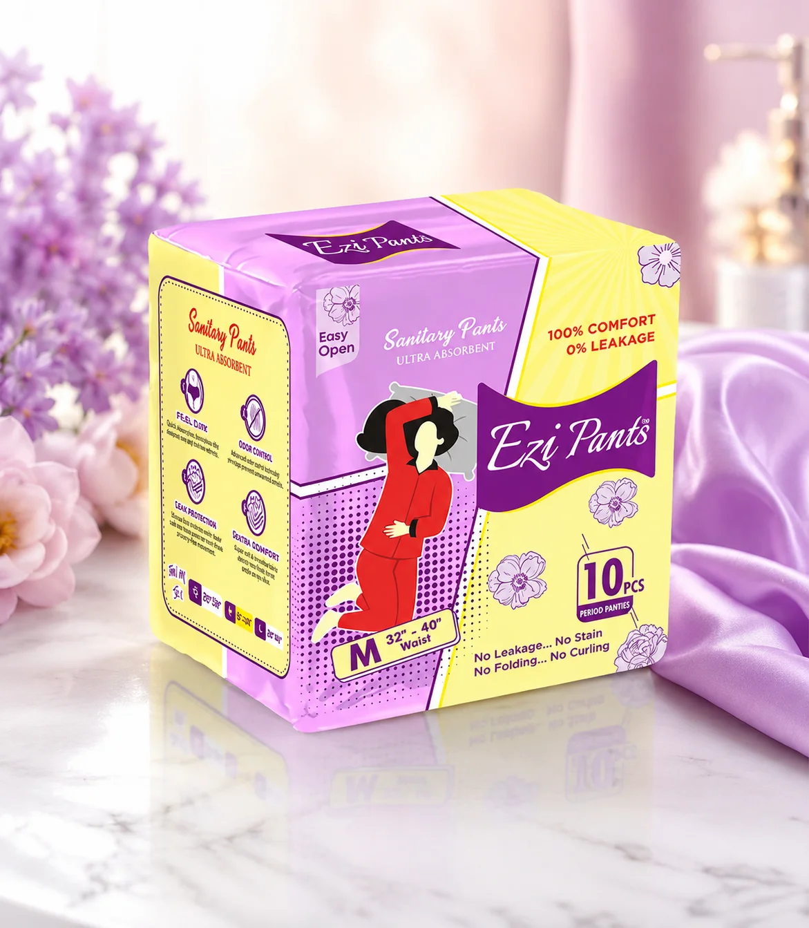 Ezi Pants Sanitary Period Pants – Medium (M) | Ultra Absorbent Leak Protection | 10 Pcs Pack