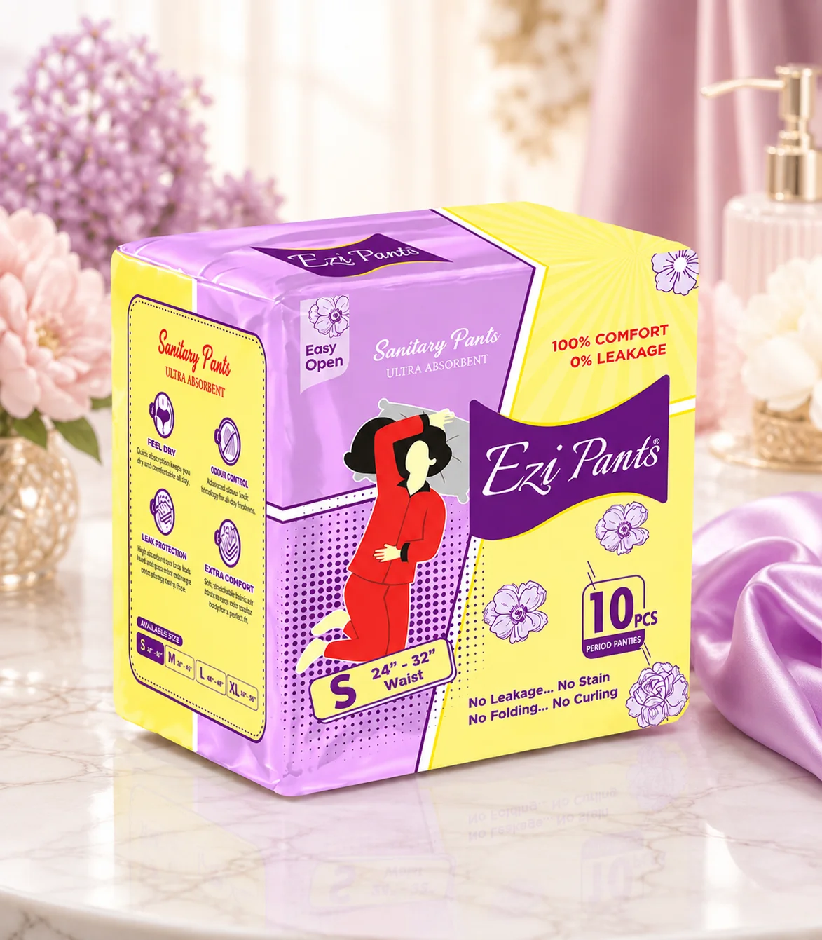 Ezi Pants Sanitary Period Pants – Small (S) | Ultra Absorbent Leak Protection | 10 Pcs Pack
