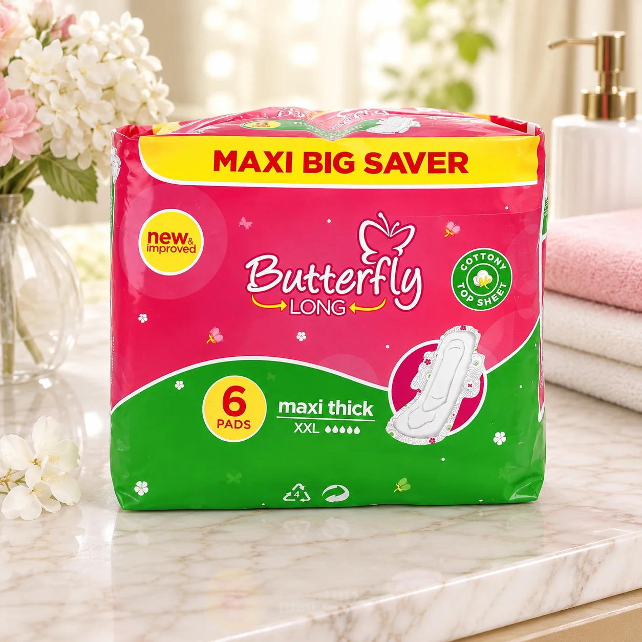 Butterfly Long Maxi Thick Sanitary Pads XXL | Maxi Big Saver Pack | 6 Pads