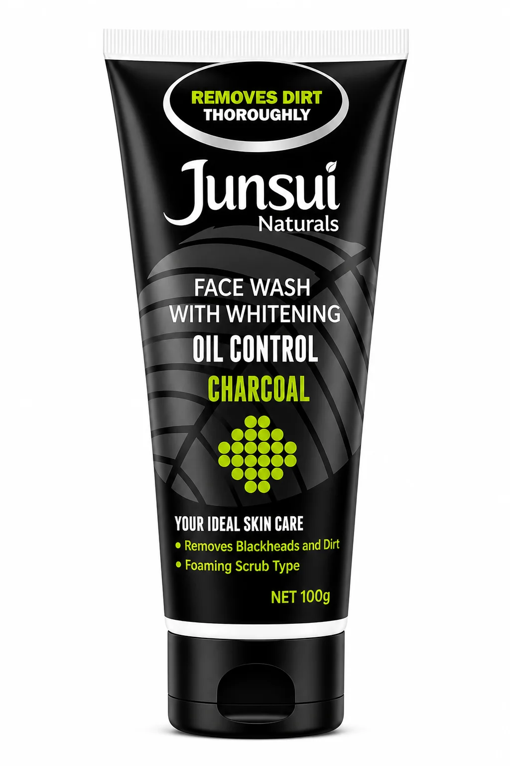 Junsui Naturals Charcoal Face Wash – Oil Control & Whitening Deep Cleansing Foam (100g)