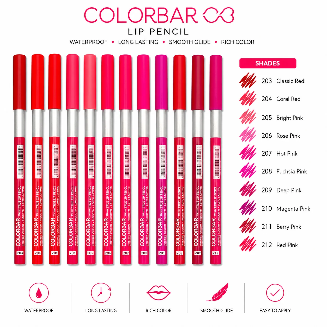 COLORBAR Professional Lip Pencil Set – 10 Vibrant Shades