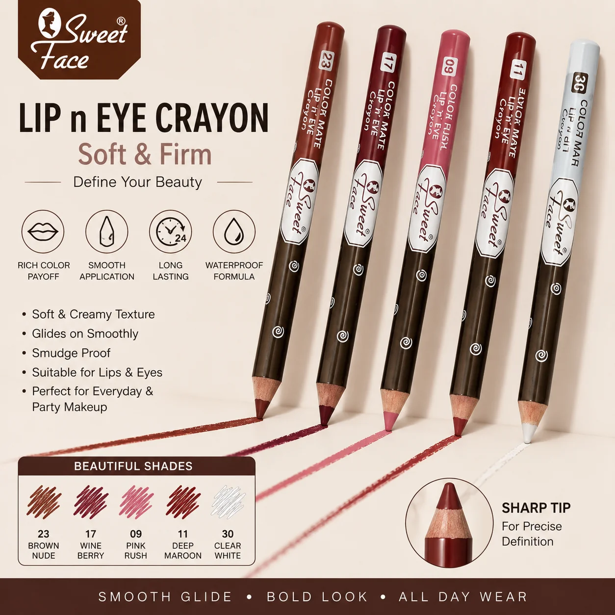 Sweet Face Lip Crayon – Soft & Firm | Multi-Purpose Lip Collection