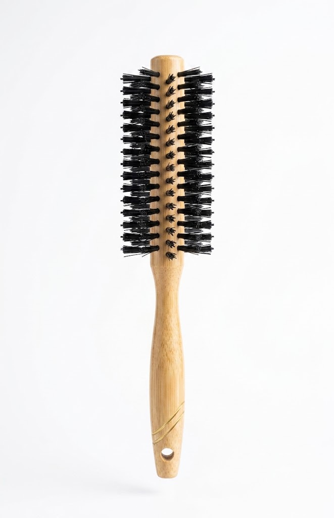 Classic Natural Wood Round Hair Brush with Boar Bristles