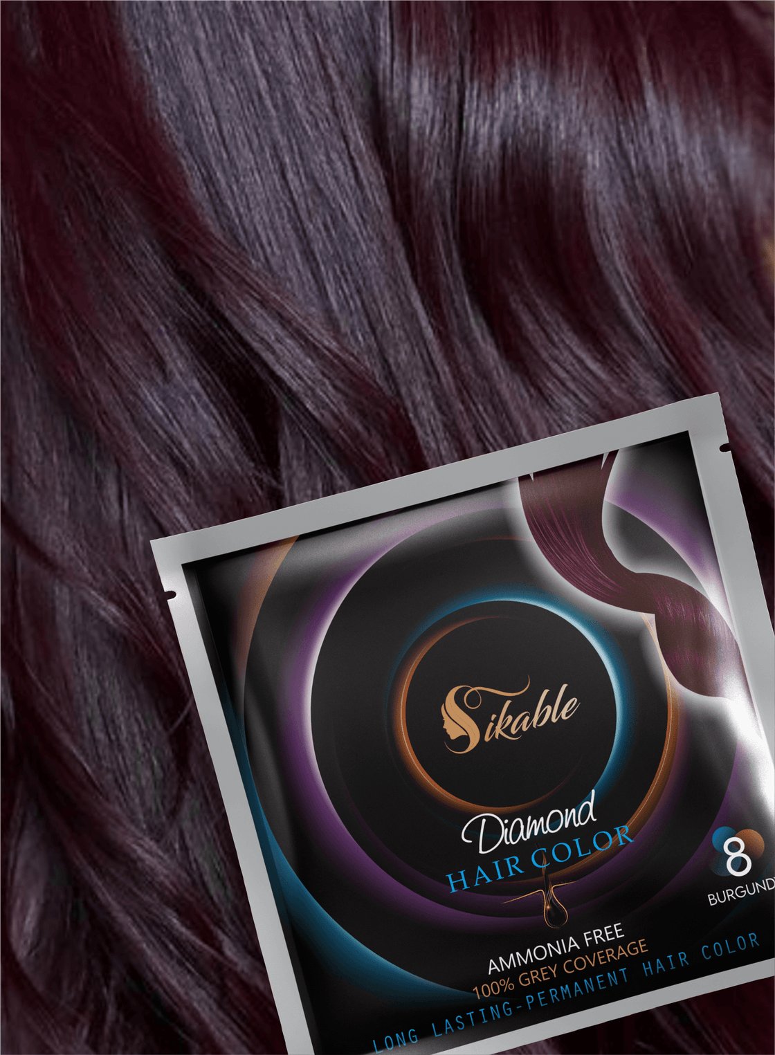 Sikable Diamond Long-Lasting Permanent Hair Color Dye – Shade 8 Burgundy