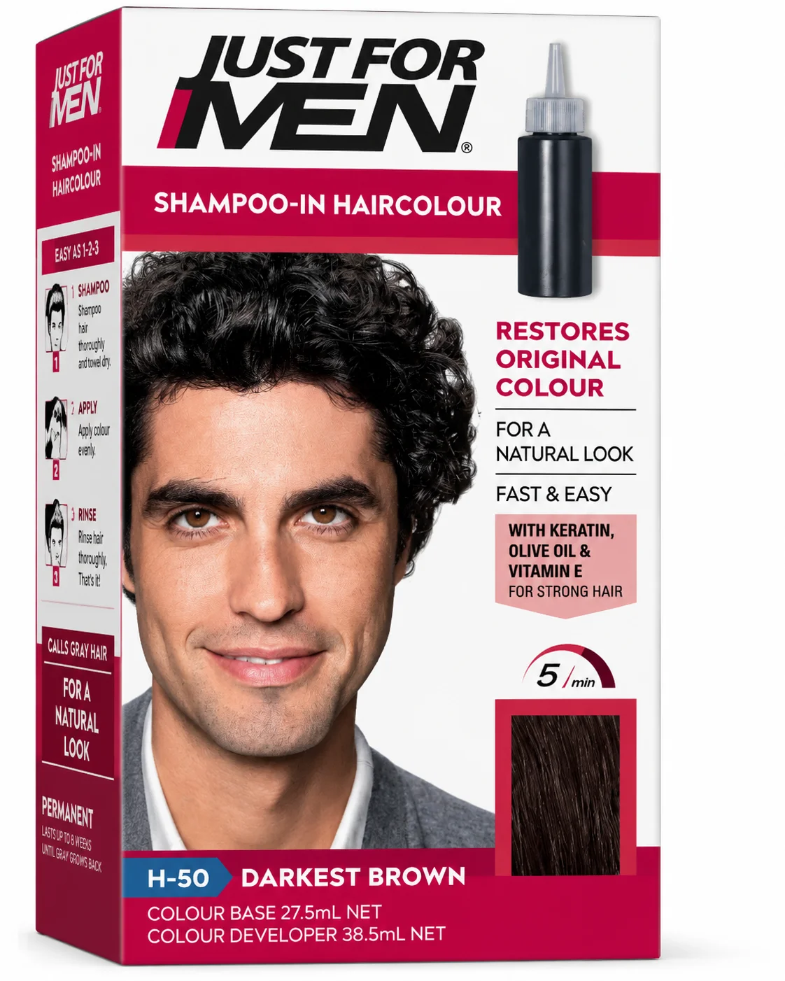 Just For Men Shampoo-In Hair Colour H-50 Darkest Brown