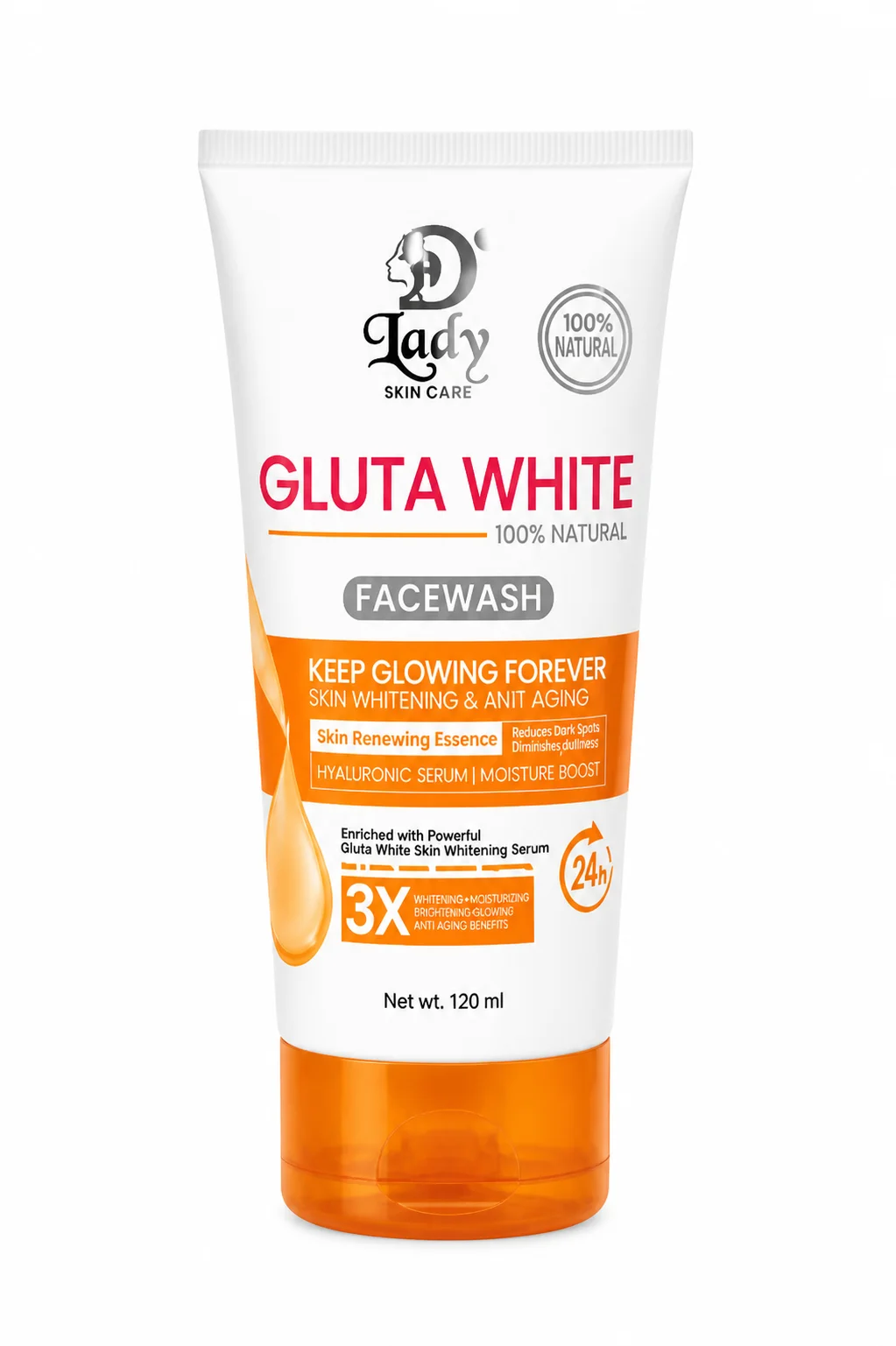 Lady Gluta White 100% Natural Facewash – 120ml