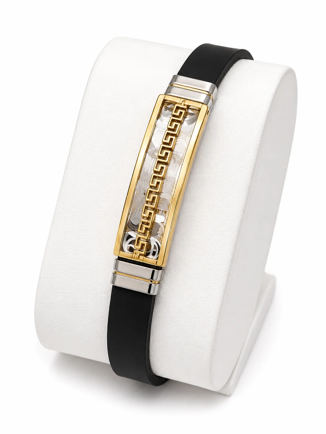 Luxury Gold & Silver Men's Bracelet | Black Silicone Strap |