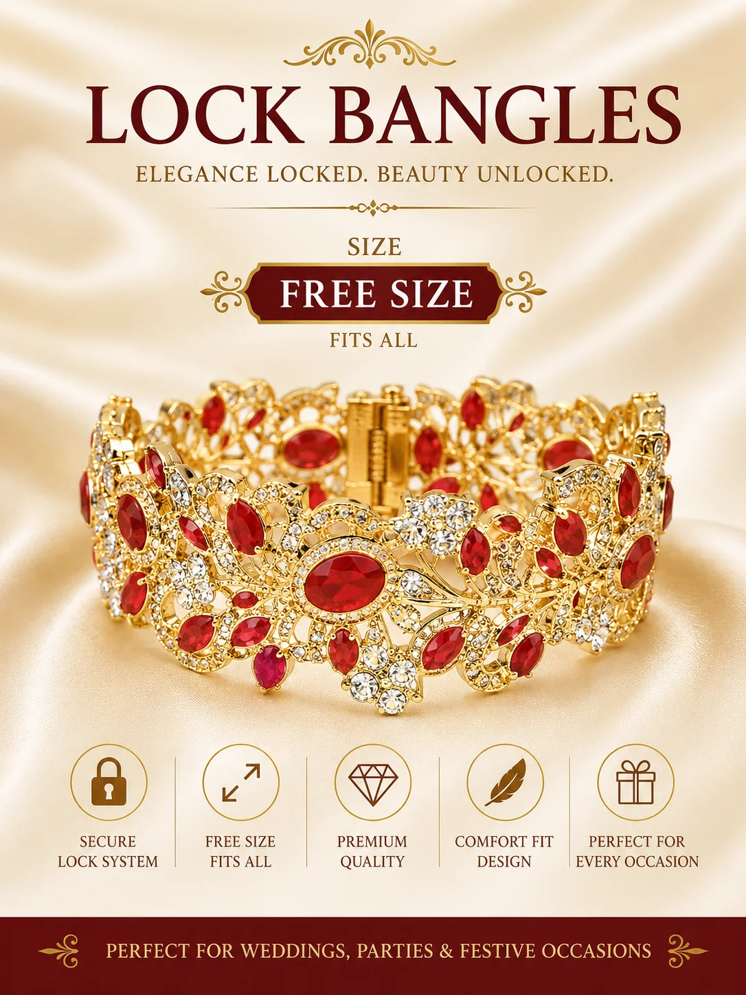 Luxury Ruby Floral Lock Bangles – Free Size