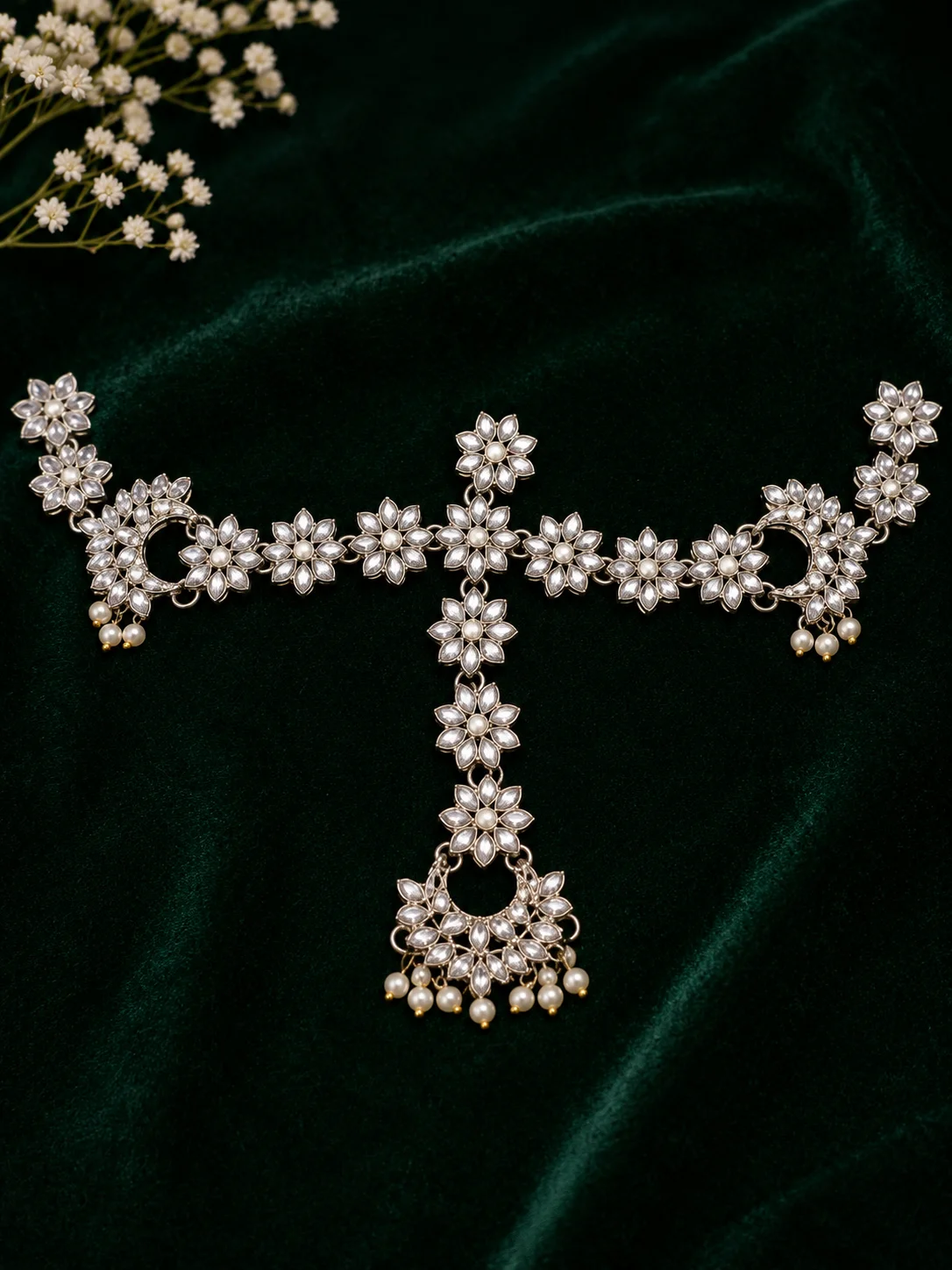 Floral Kundan Matha Patti with Pearl Drops