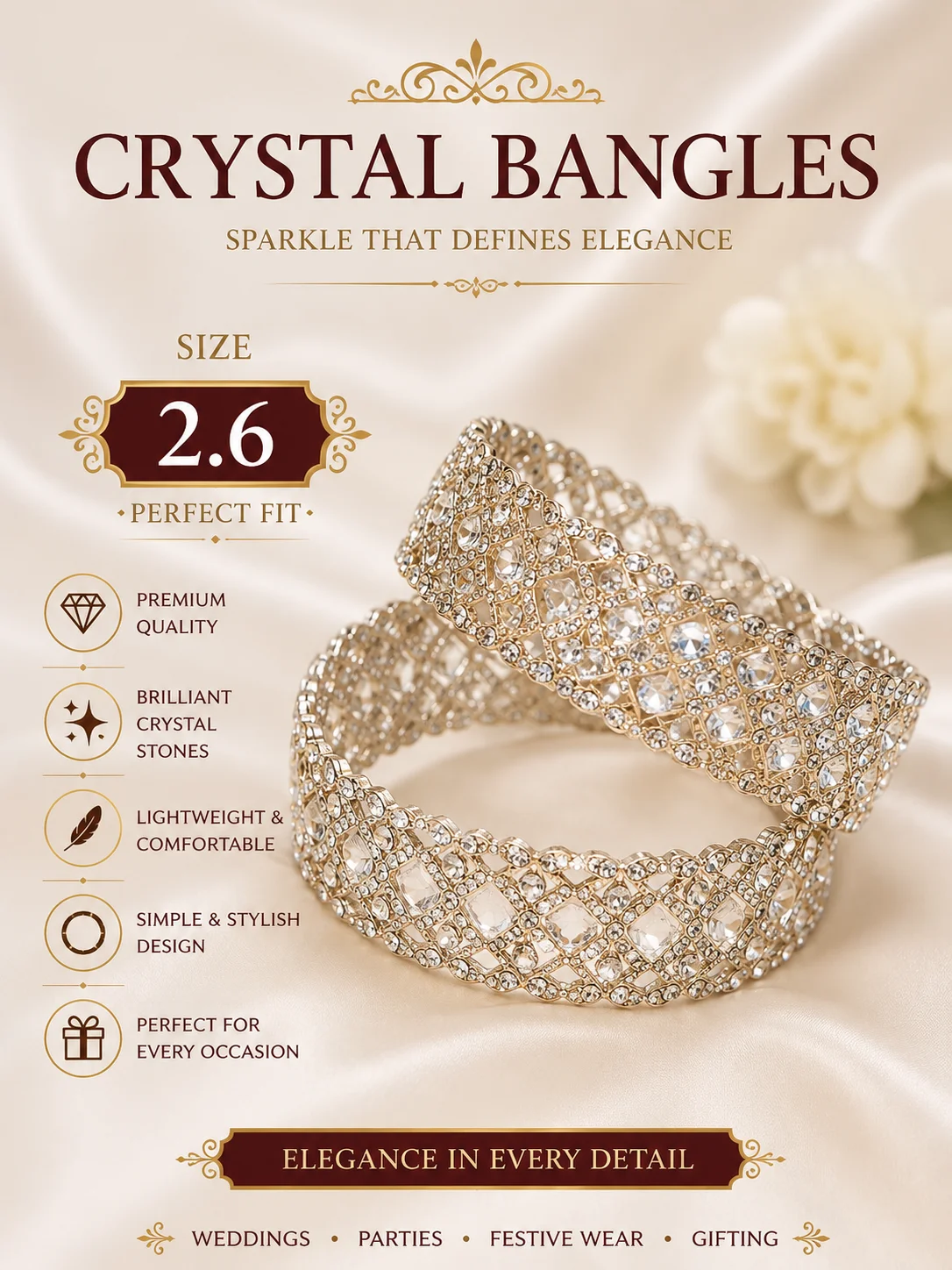 Luxury Crystal Bangles – Size 2.6
