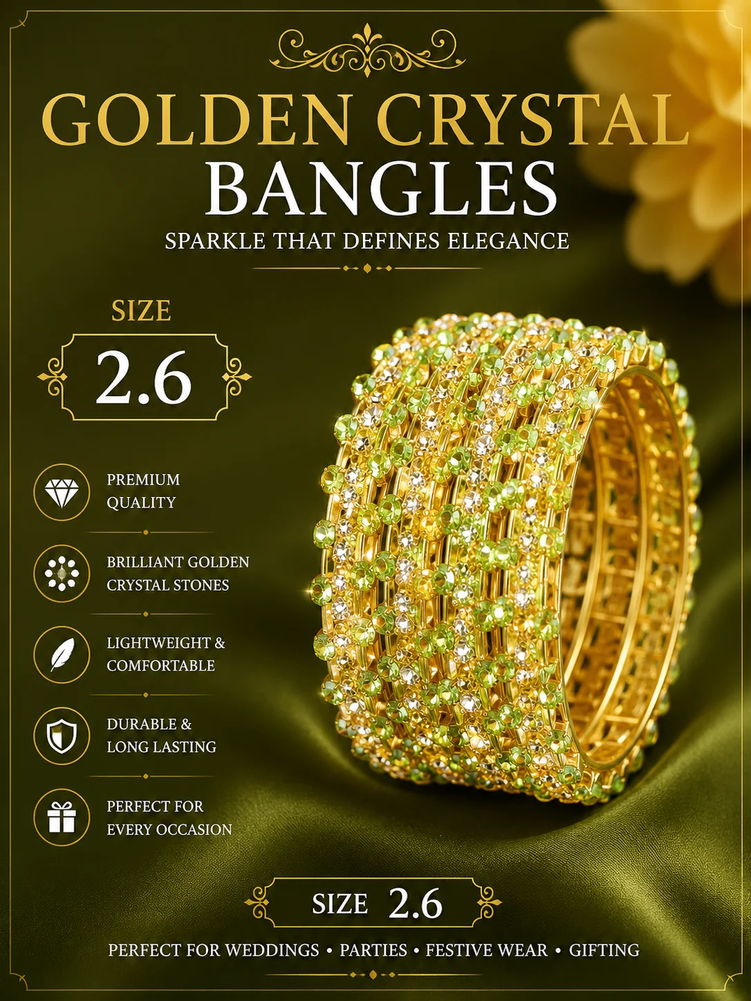 Luxury Red Crystal Bangles – Size 2.6