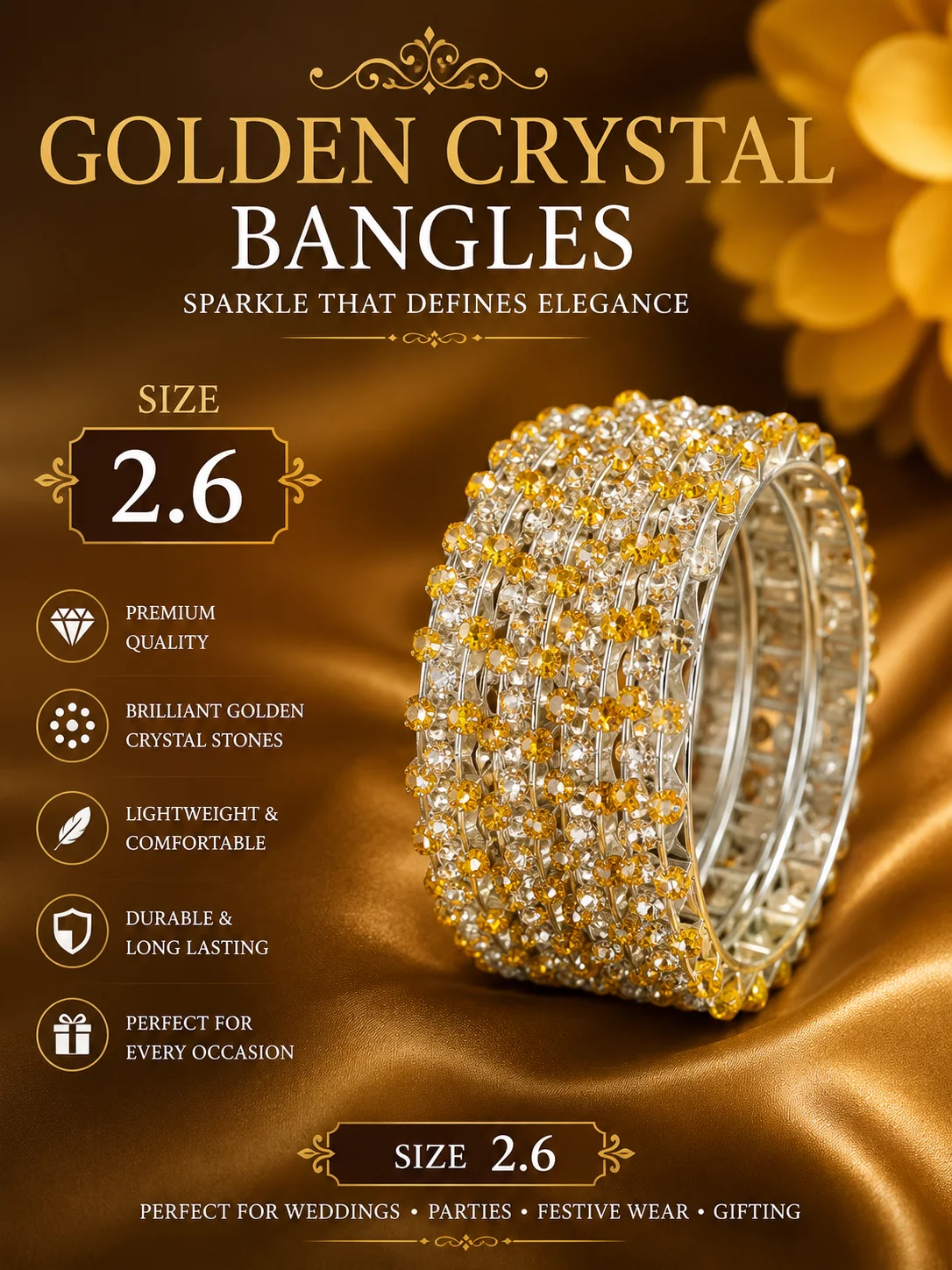 Luxury Red Crystal Bangles – Size 2.6