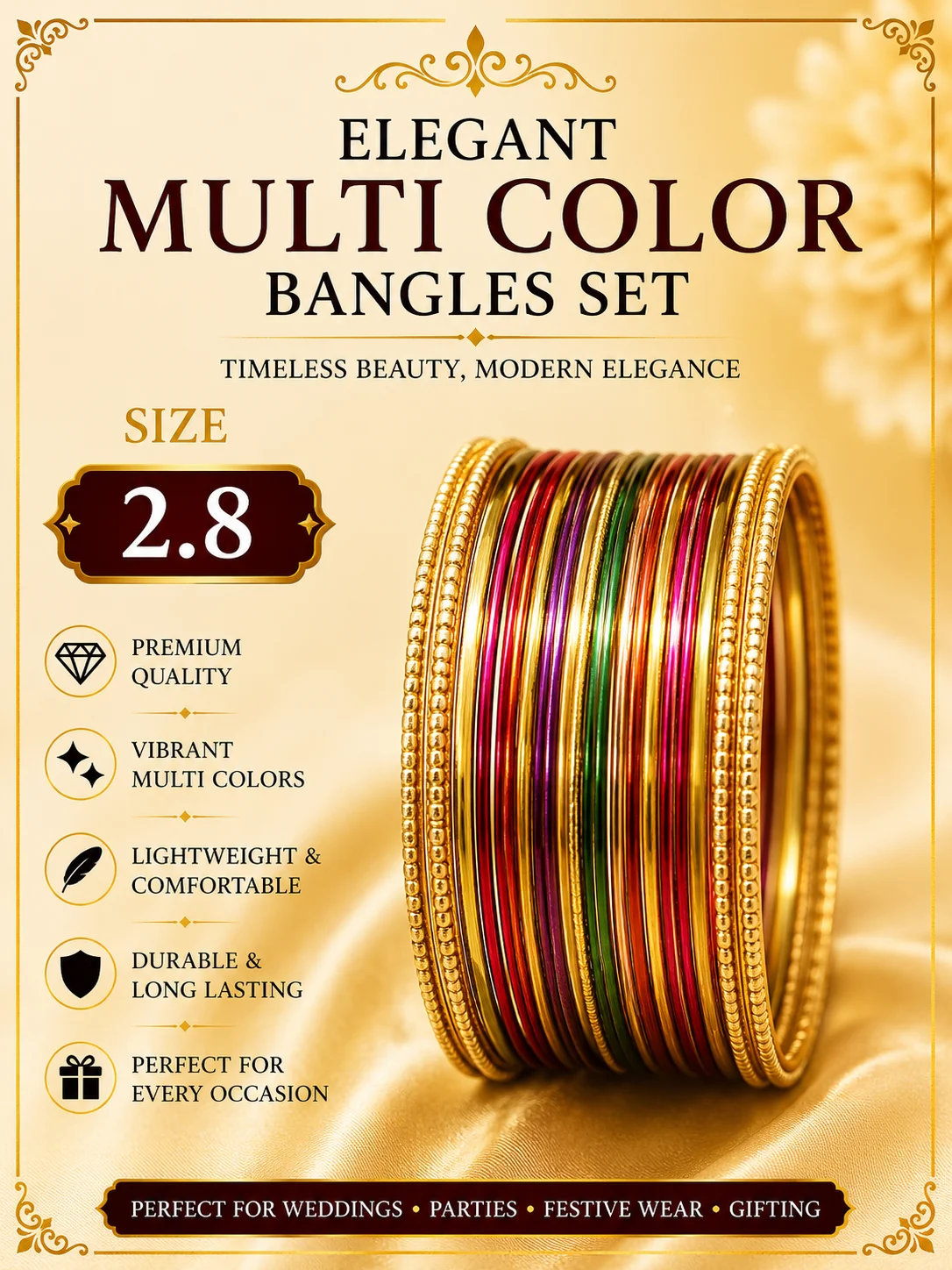 Elegant Multi Color Bangles Set – Size 2.8