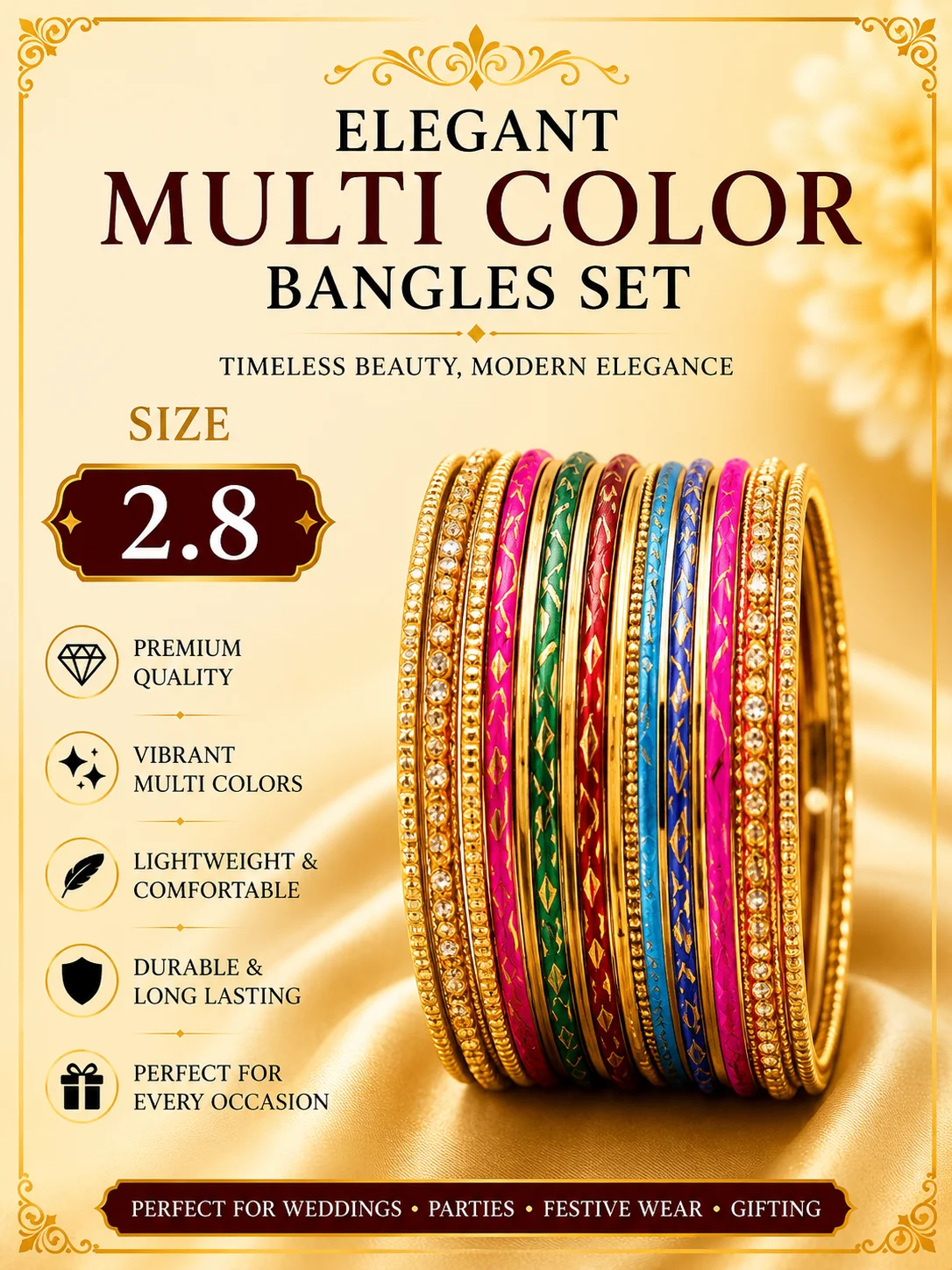 Elegant Multi Color Bangles Set – Size 2.8