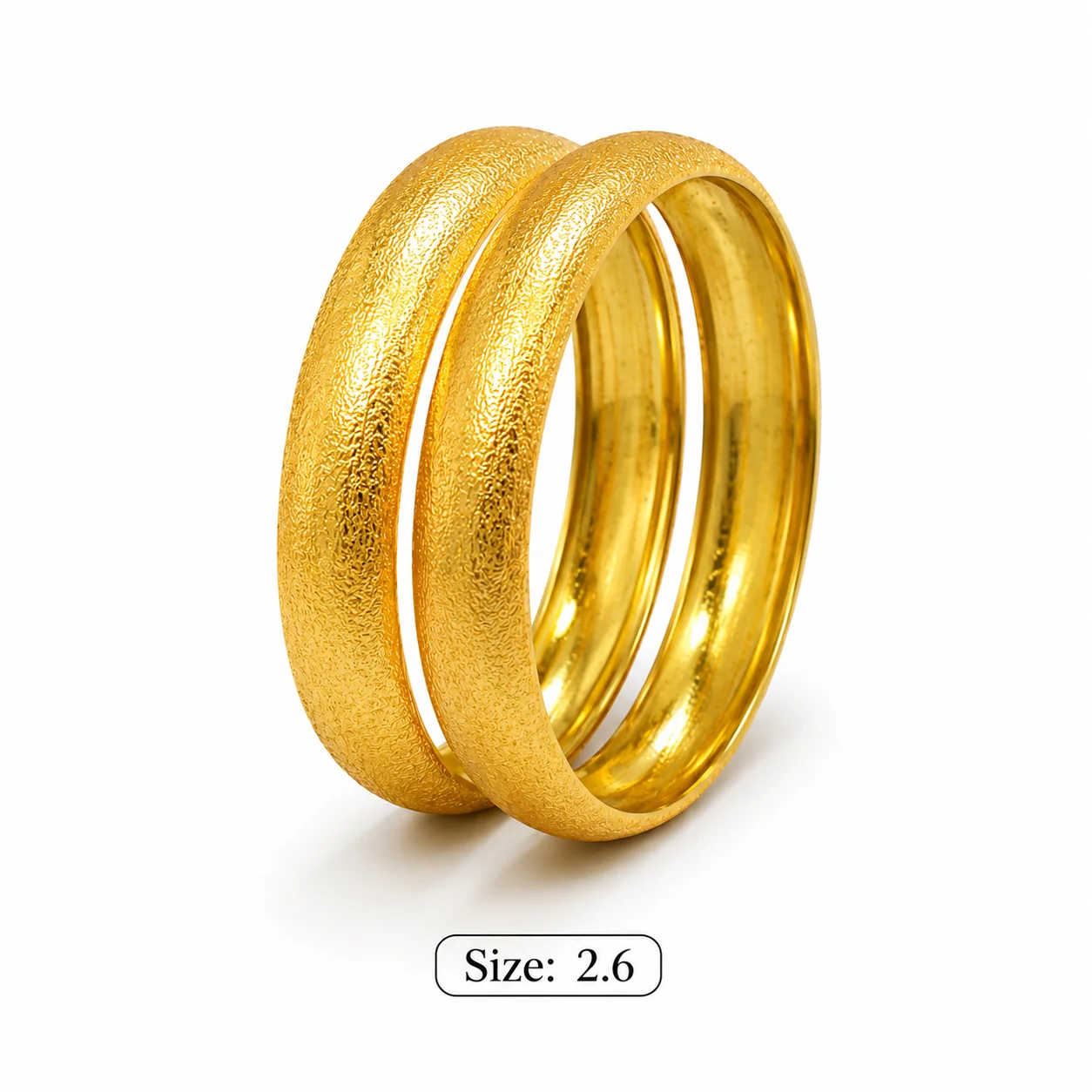 2 Pcs Gold Textured Bangles Set for Women Size 2.6