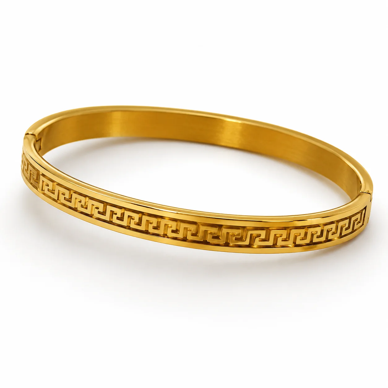 Heartbeat Gold Stainless Steel Bracelet for Men & Women – Premium Couple Cuff Bangle