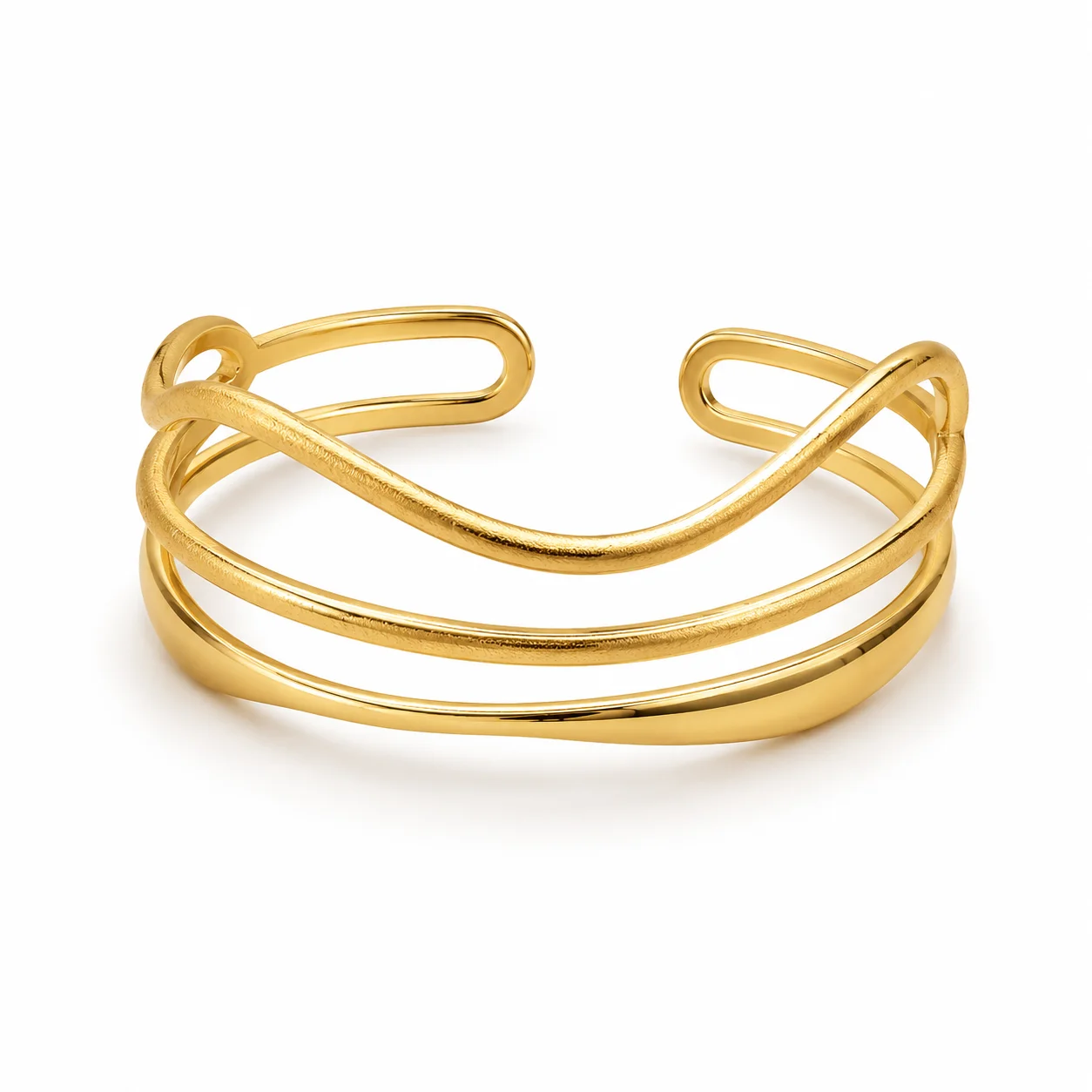 Elegant Gold Open Cuff Bracelet for Women – Modern Layered Stainless Steel Bangle