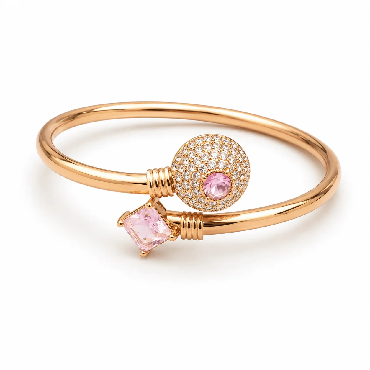 Luxury Rose Gold Crystal Open Cuff Bracelet for Wome