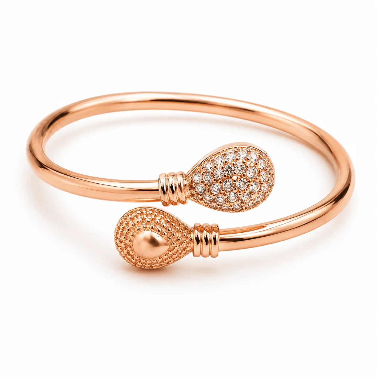 Luxury Rose Gold Crystal Open Cuff Bracelet for Women