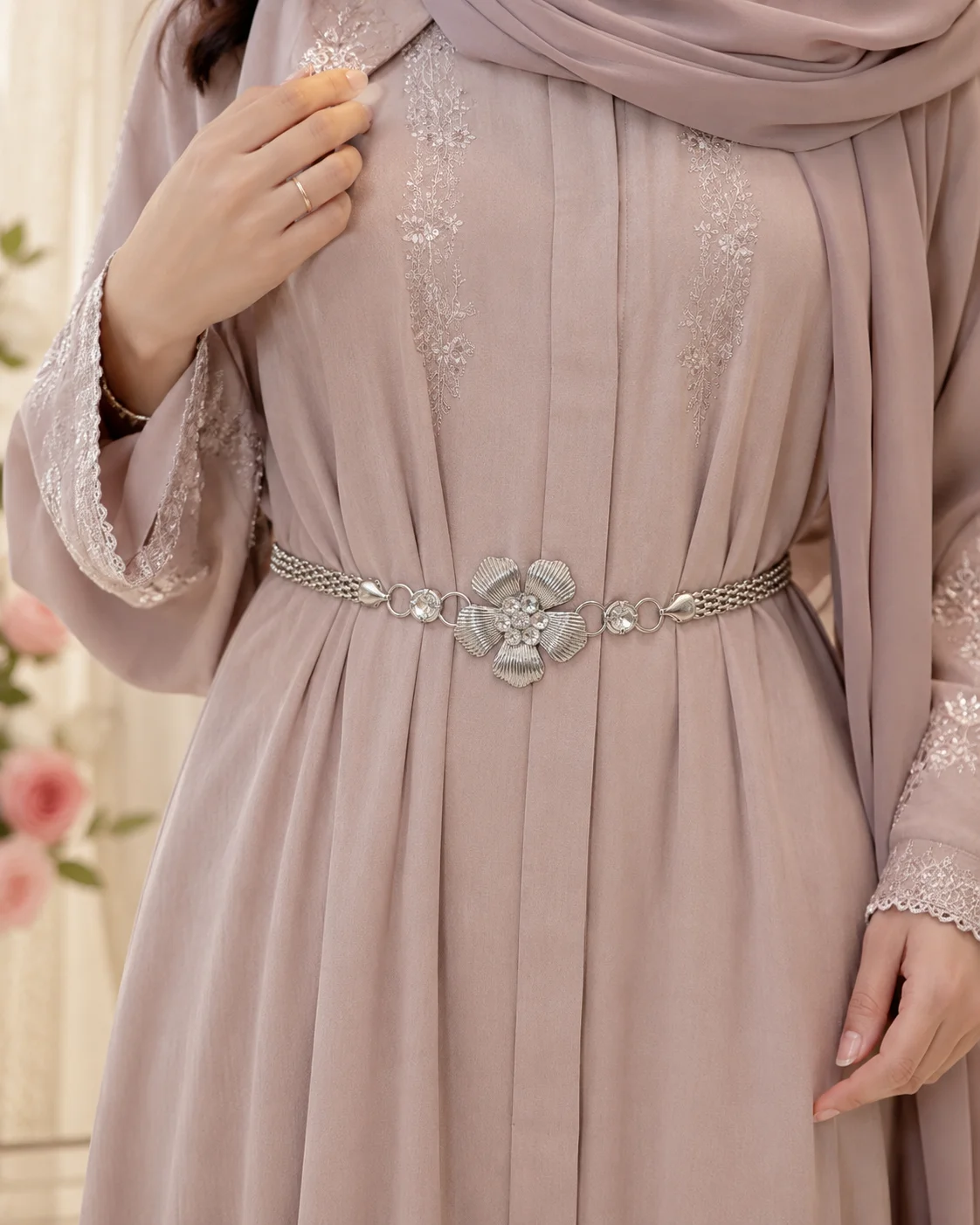 Elegant Silver Floral Waist Chain Belt for Women