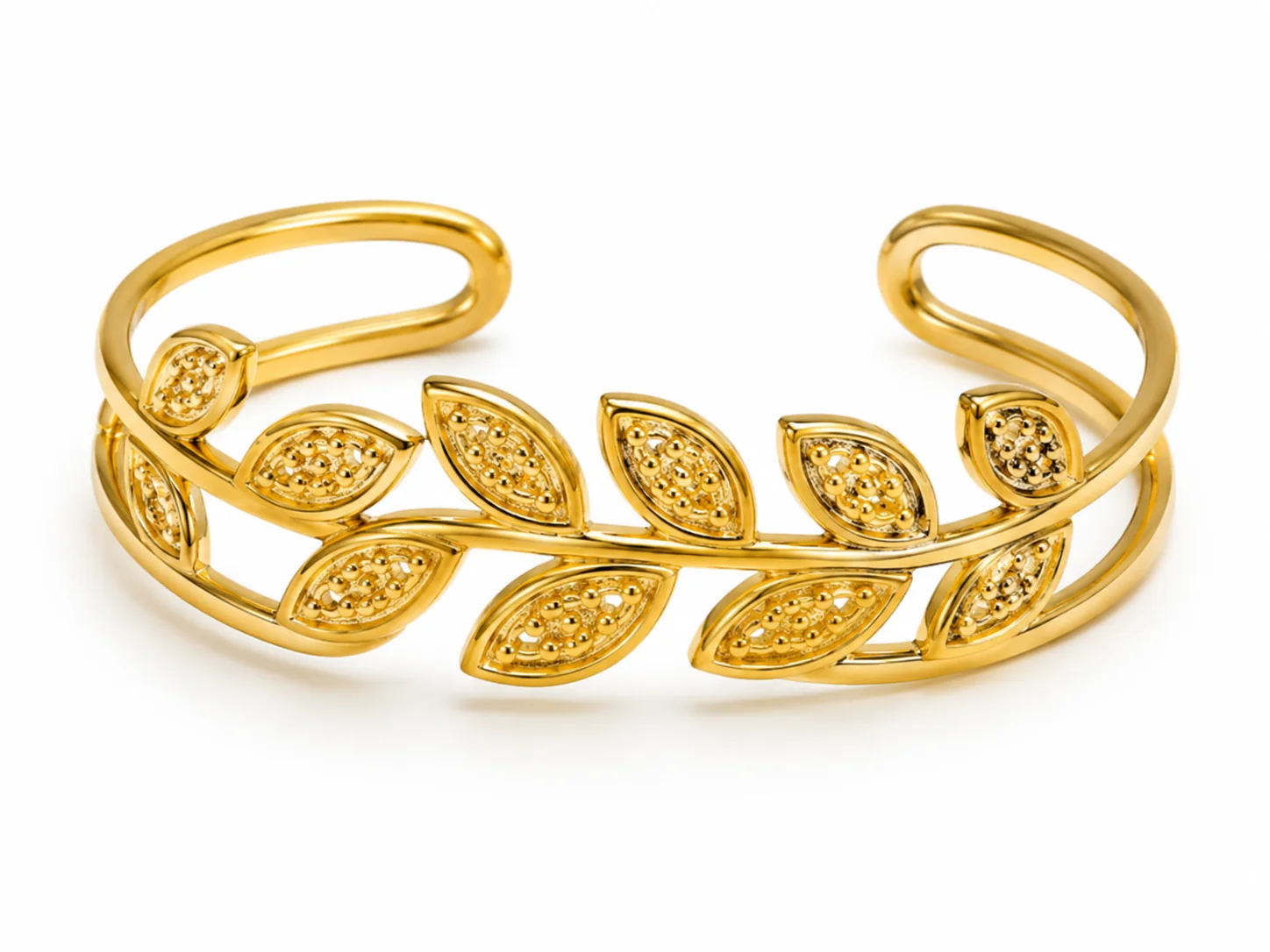 Luxury Gold Leaf Open Cuff Bracelet for Women