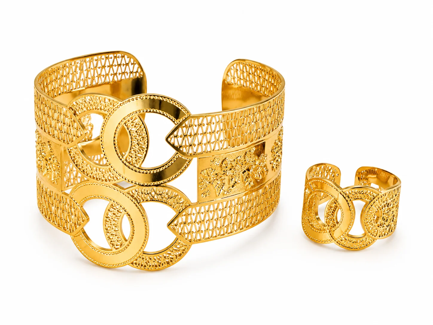 Luxury Gold Cuff Bracelet & Ring Set for Women