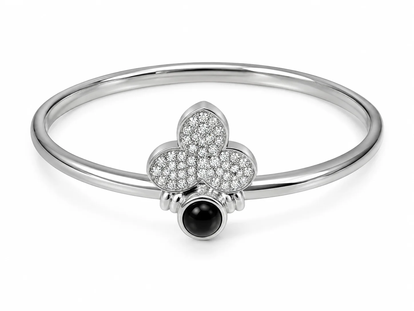 Silver Clover Crystal Open Cuff Bracelet for Women