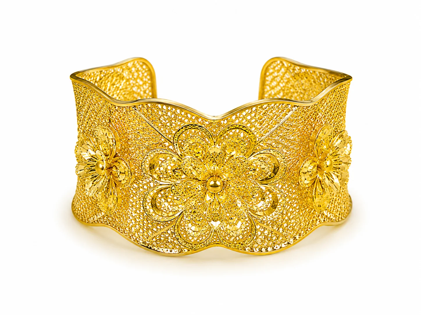 Luxury Gold Floral Wide Cuff Bracelet for Women