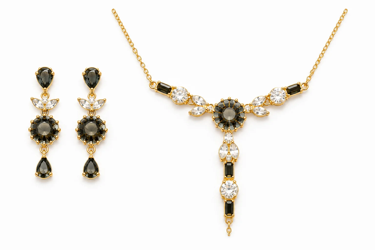 Gold-Plated Statement Jewelry with Matching Earrings