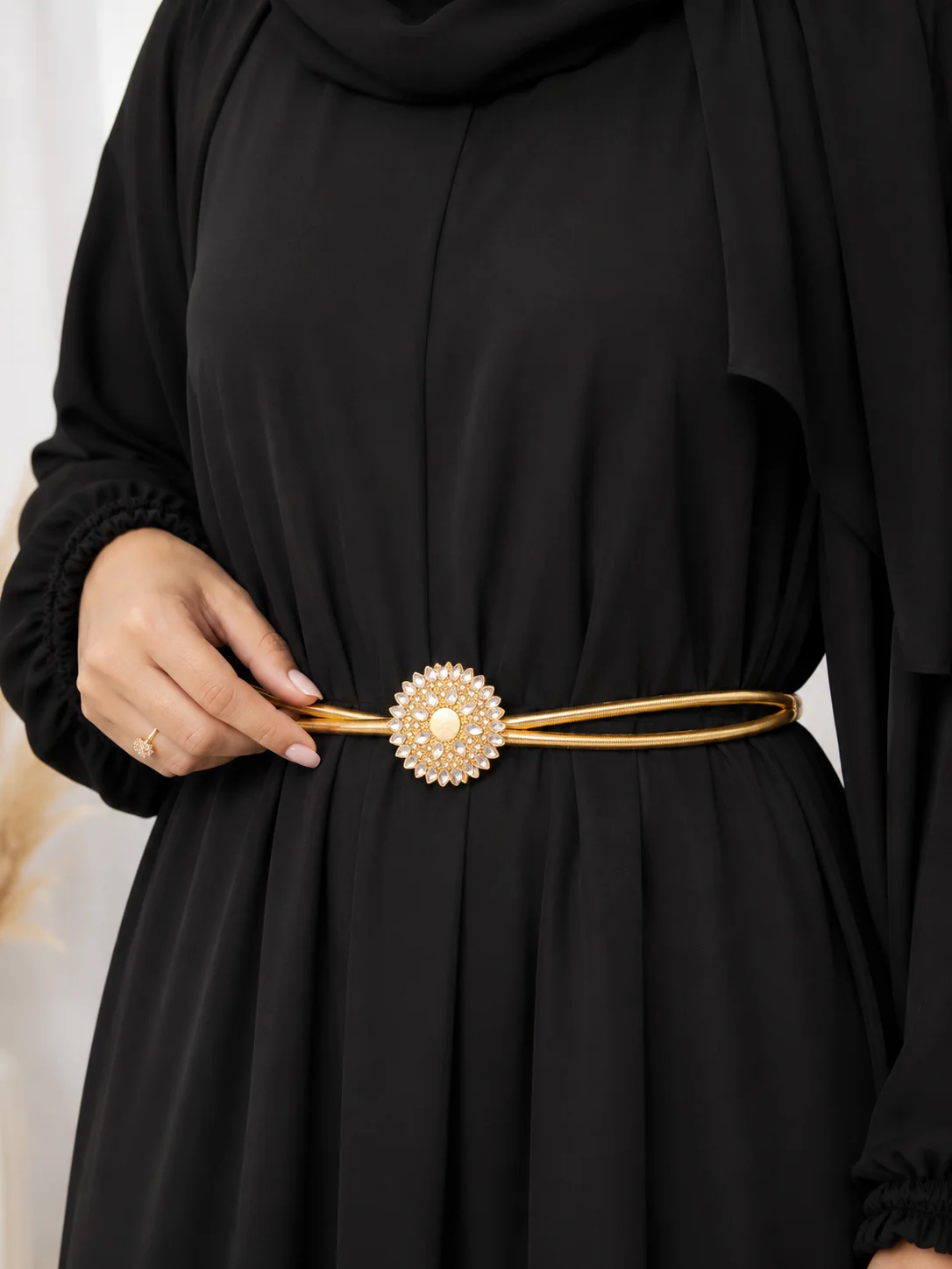 Luxury Gold Crystal Elastic Waist Belt for Women