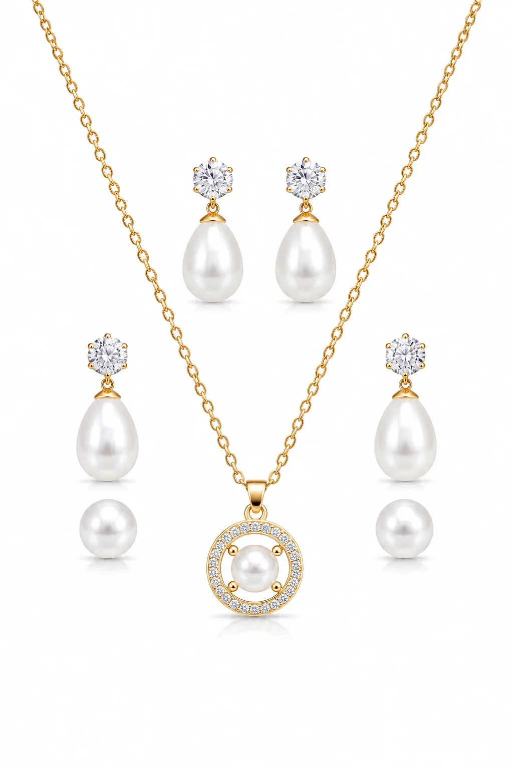 Pendant Necklace & Dual Pearl Earrings