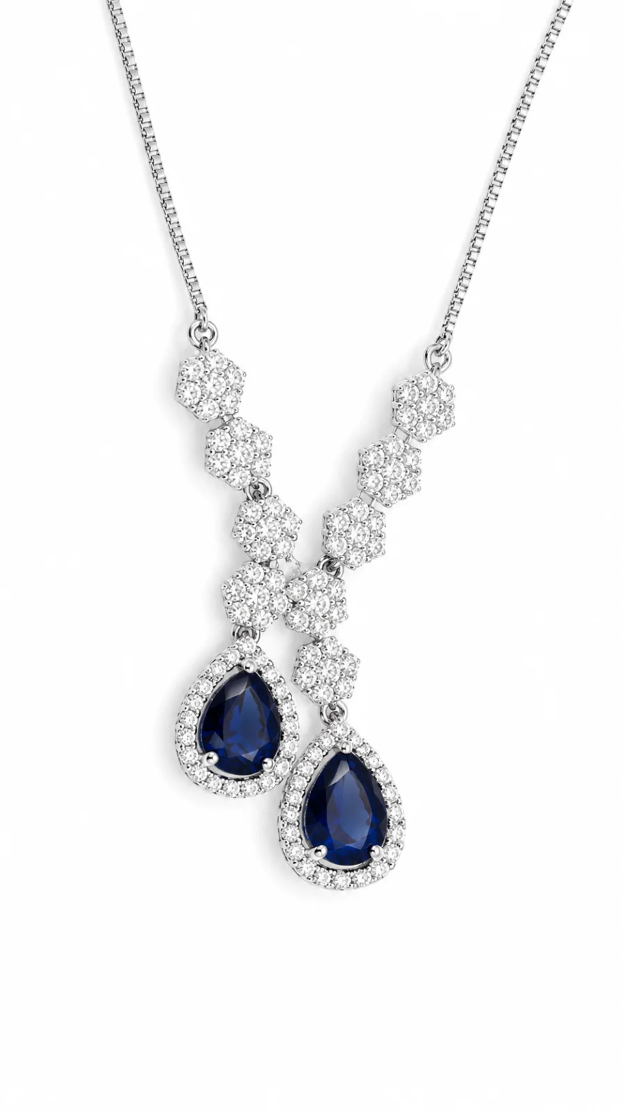 Silver Blue Sapphire Crystal Necklace for Women