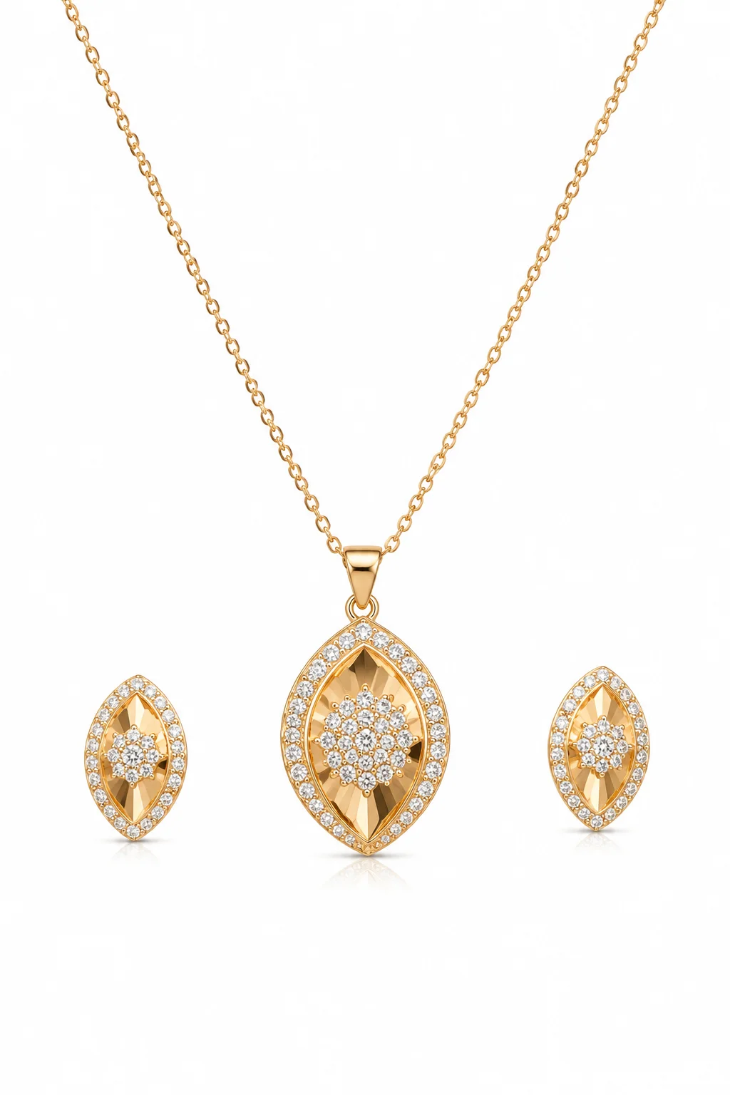 Gold Crystal Pendant Necklace Set for Women