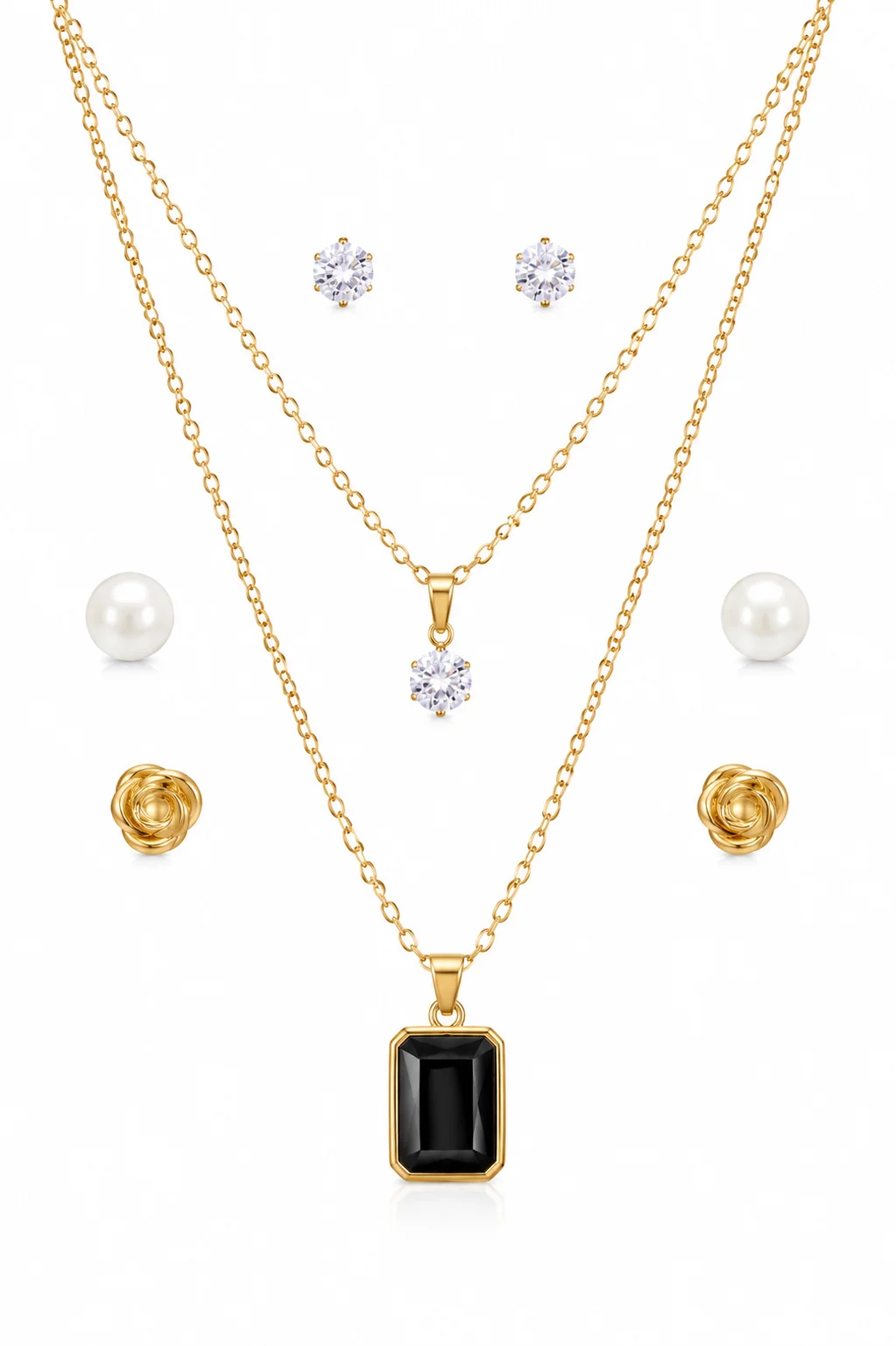Gold Layered Crystal Pendant Necklace Set for Women