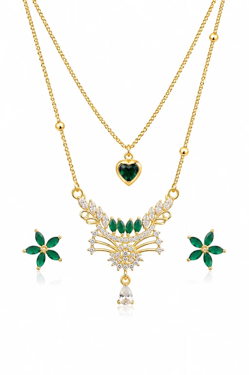 Gold Black Crystal Layered Necklace Set for Women