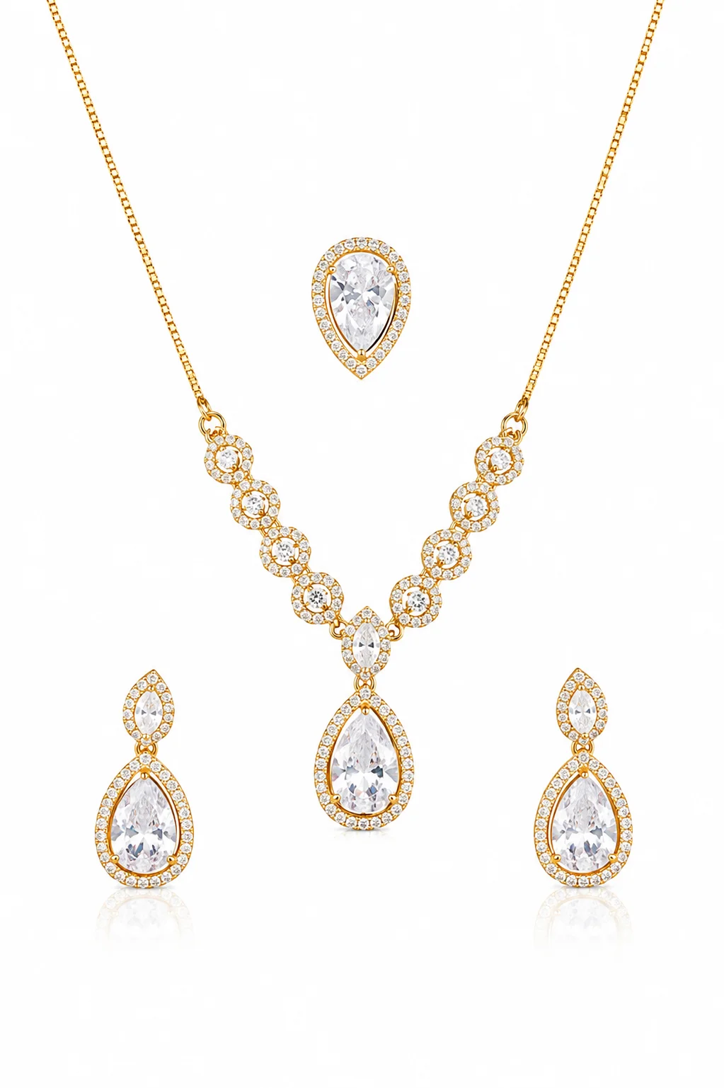Gold Ruby Red Crystal Jewelry Set for Women