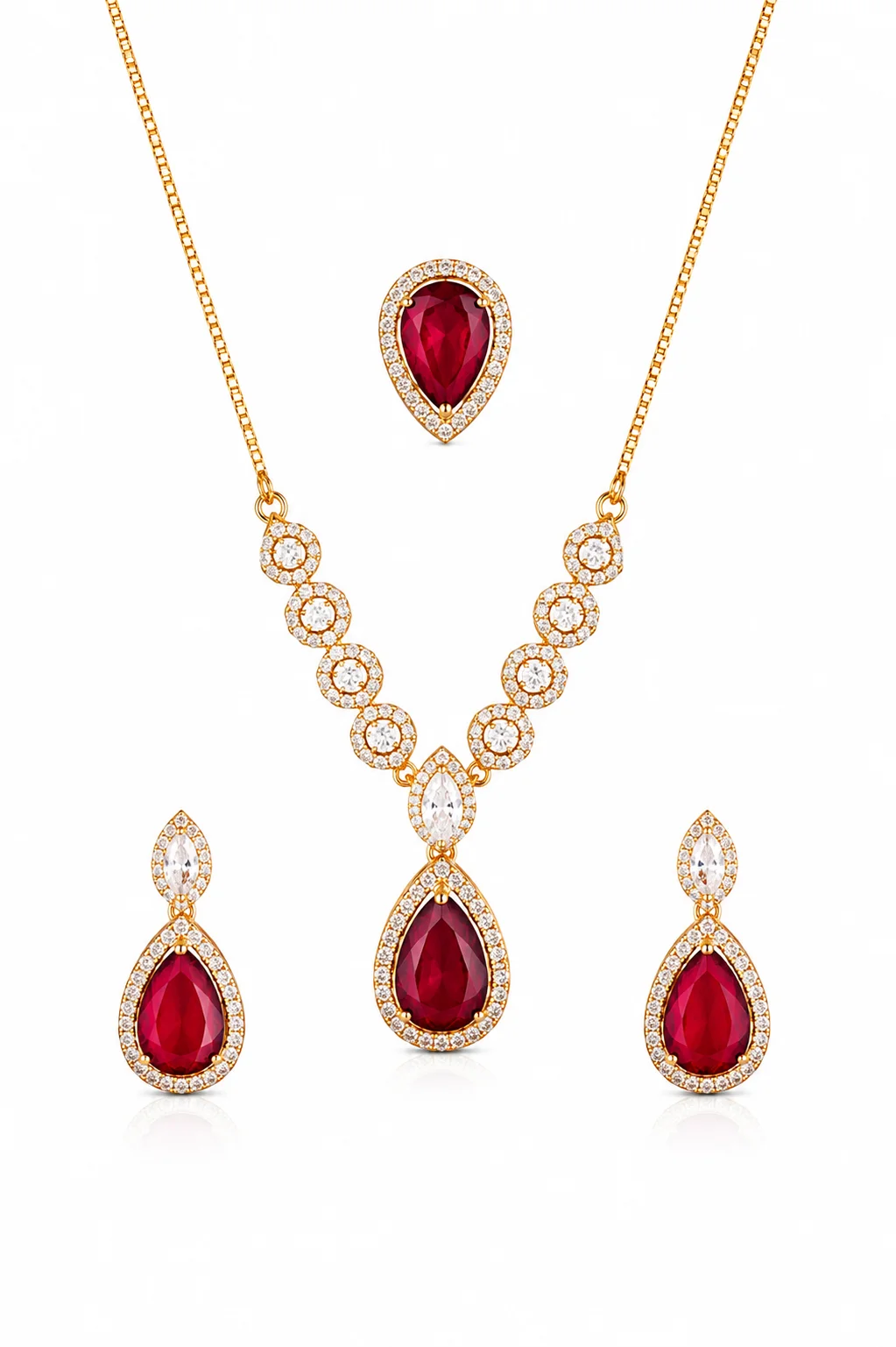 Gold Ruby Red Crystal Jewelry Set for Women