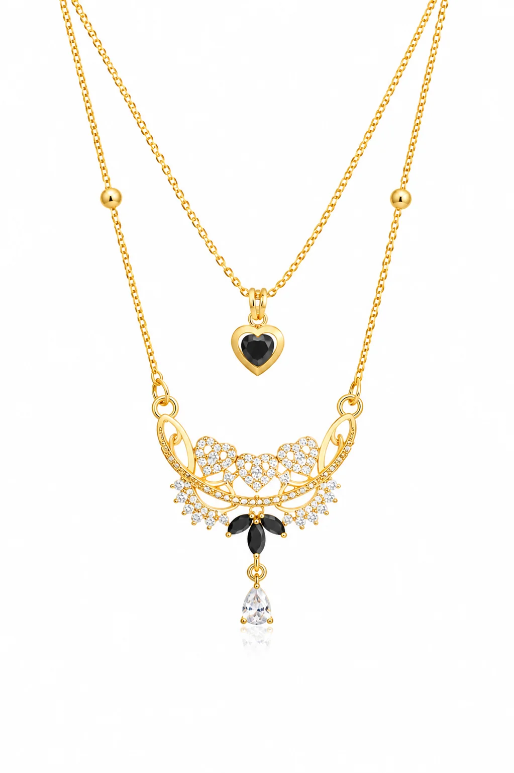 Gold Layered Black Heart Crystal Necklace for Women