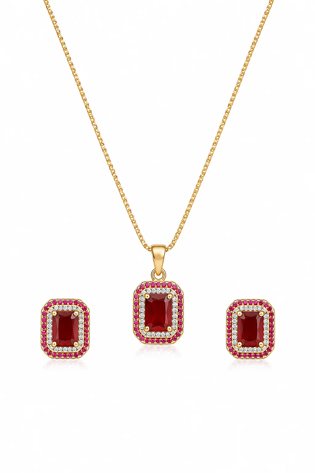 Luxury Ruby Red Crystal Pendant Necklace Set