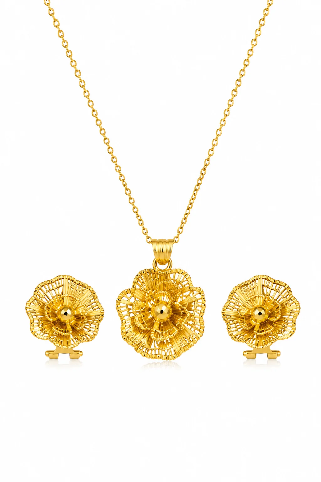 Luxury Gold Floral Pendant Necklace & Earrings Set